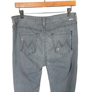 MOTHER The Vagabond Crop Jeans - On The Road Destroy Size 28 Blue white stripe